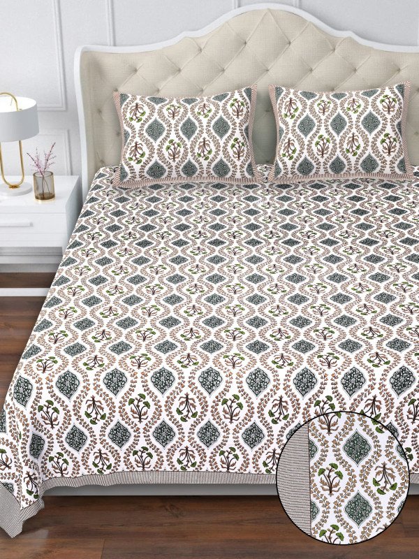 Elegant Days Bedsheet  | Double Bed Size | Jaipuri Handblock Print | 100% Cotton