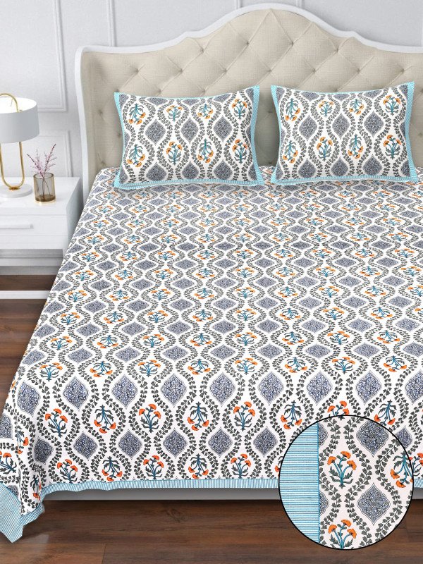 Sunrise Beauty Bedsheet | Double Bed Size | Jaipuri Handblock Print | 100% Cotton