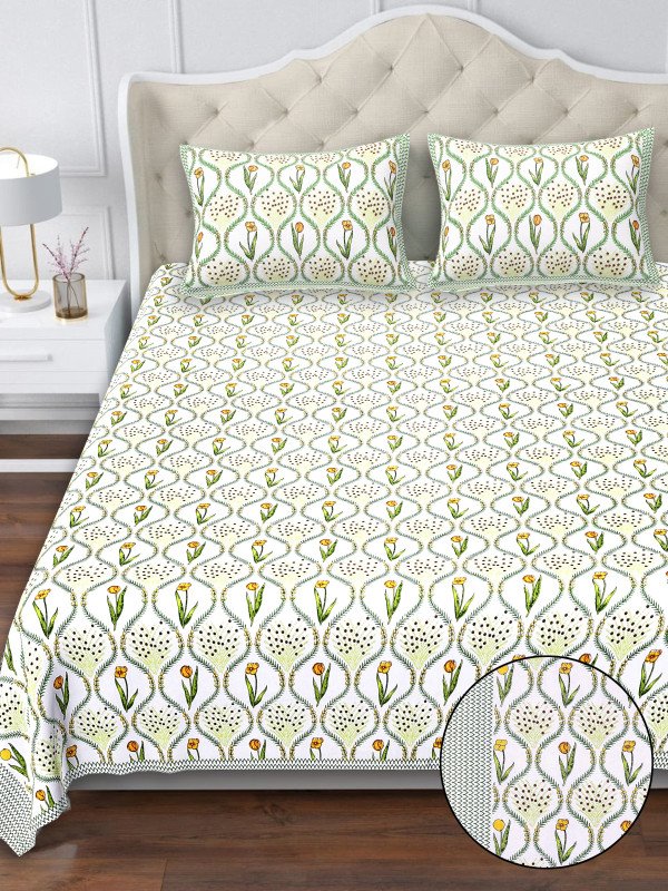 Vintage Flora Bedsheet| Double Bed Size | Jaipuri Handblock Print | 100% Cotton