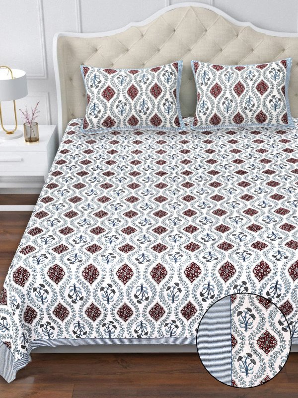 Simple Style Bedsheet | Double Bed Size | Jaipuri Handblock Print | 100% Cotton